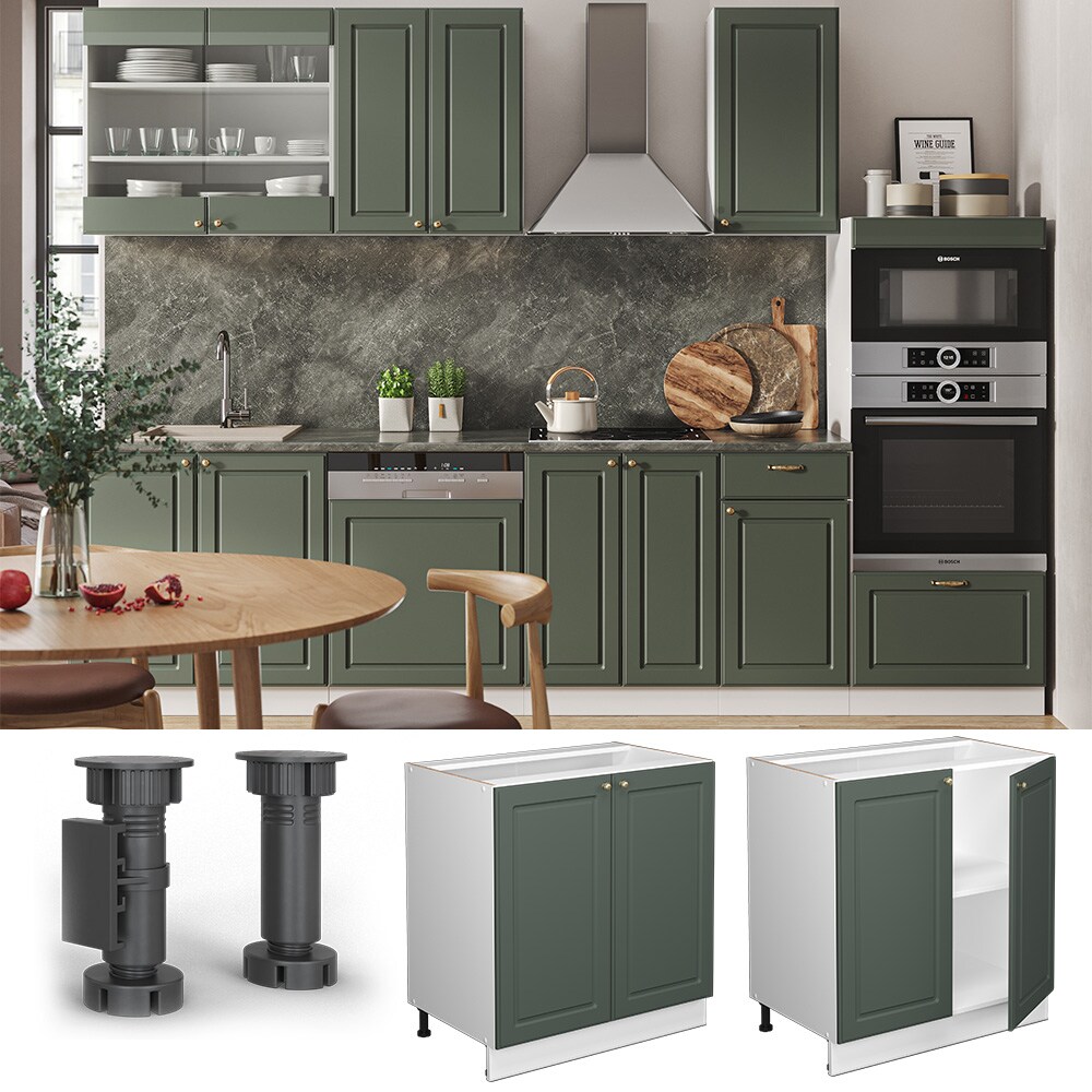 Vicco Unterschrank Küchenschrank Küchenmöbel Fame-Line Weiß Grün-Gold Landhaus 80 cm Küche Einbauküche Drehtür Einlegeboden Blende Küchenzeile