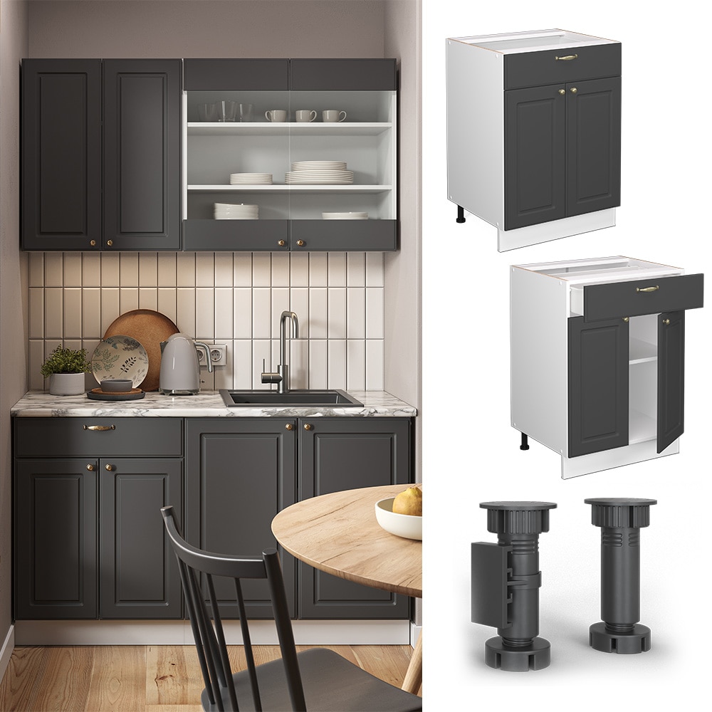 Vicco Schubunterschrank K&uuml;chenschrank K&uuml;chenm&ouml;bel Fame-Line Wei&szlig; Anthrazit-Gold Landhaus 60 cm K&uuml;che Einbauk&uuml;che Dreht&uuml;r Schublade Einlegeboden Blende K&uuml;chenzeile - Bild 1