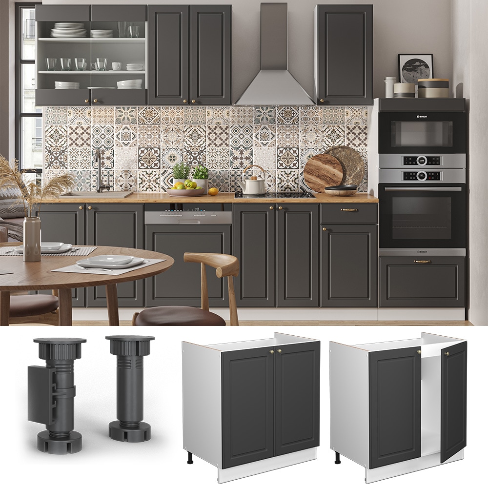 Vicco Sp&uuml;lenunterschrank K&uuml;chenschrank K&uuml;chenm&ouml;bel Fame-Line Wei&szlig; Anthrazit-Gold Landhaus 80 cm K&uuml;che Einbauk&uuml;che Dreht&uuml;r Siphonausschnitt Blende K&uuml;chenzeile - Bild 1