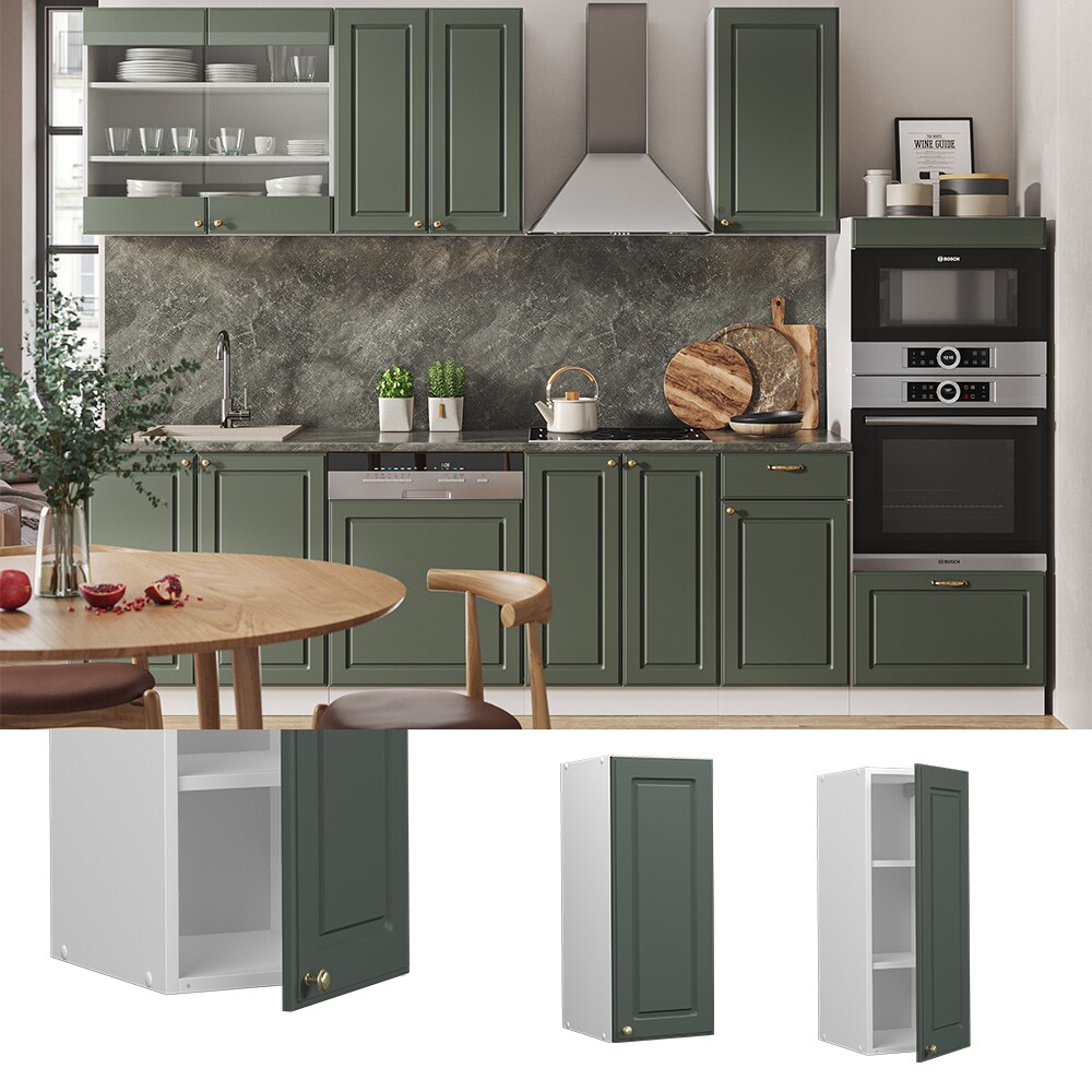Vicco Hängeschrank Küchenschrank Küchenmöbel Fame-Line Weiß Grün-Gold Landhaus 30 cm Küche Einbauküche Hängeschrank Drehtür Einlegeboden Küchenzeile