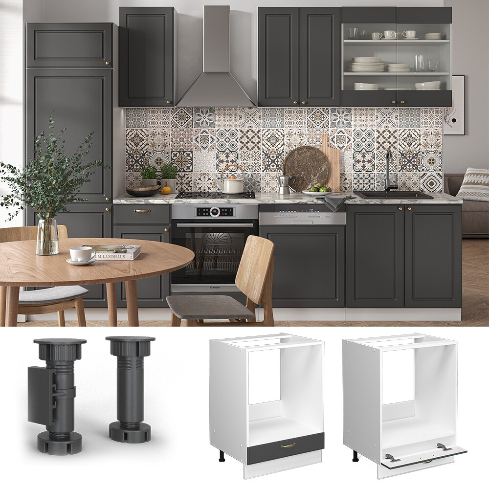 Vicco Herdumbauschrank K&uuml;chenschrank K&uuml;chenm&ouml;bel Fame-Line Wei&szlig; Anthrazit-Gold Landhaus 60 cm K&uuml;che Einbauk&uuml;che Blende Herdschrank K&uuml;chenzeile - Bild 1