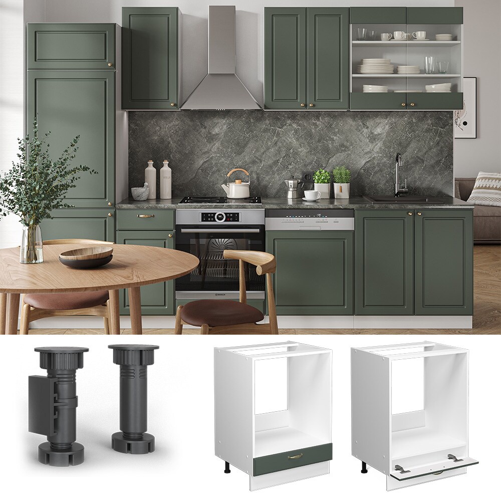 Vicco Herdumbauschrank Küchenschrank Küchenmöbel Fame-Line Weiß Grün-Gold Landhaus 60 cm Küche Einbauküche Blende Herdschrank Küchenzeile