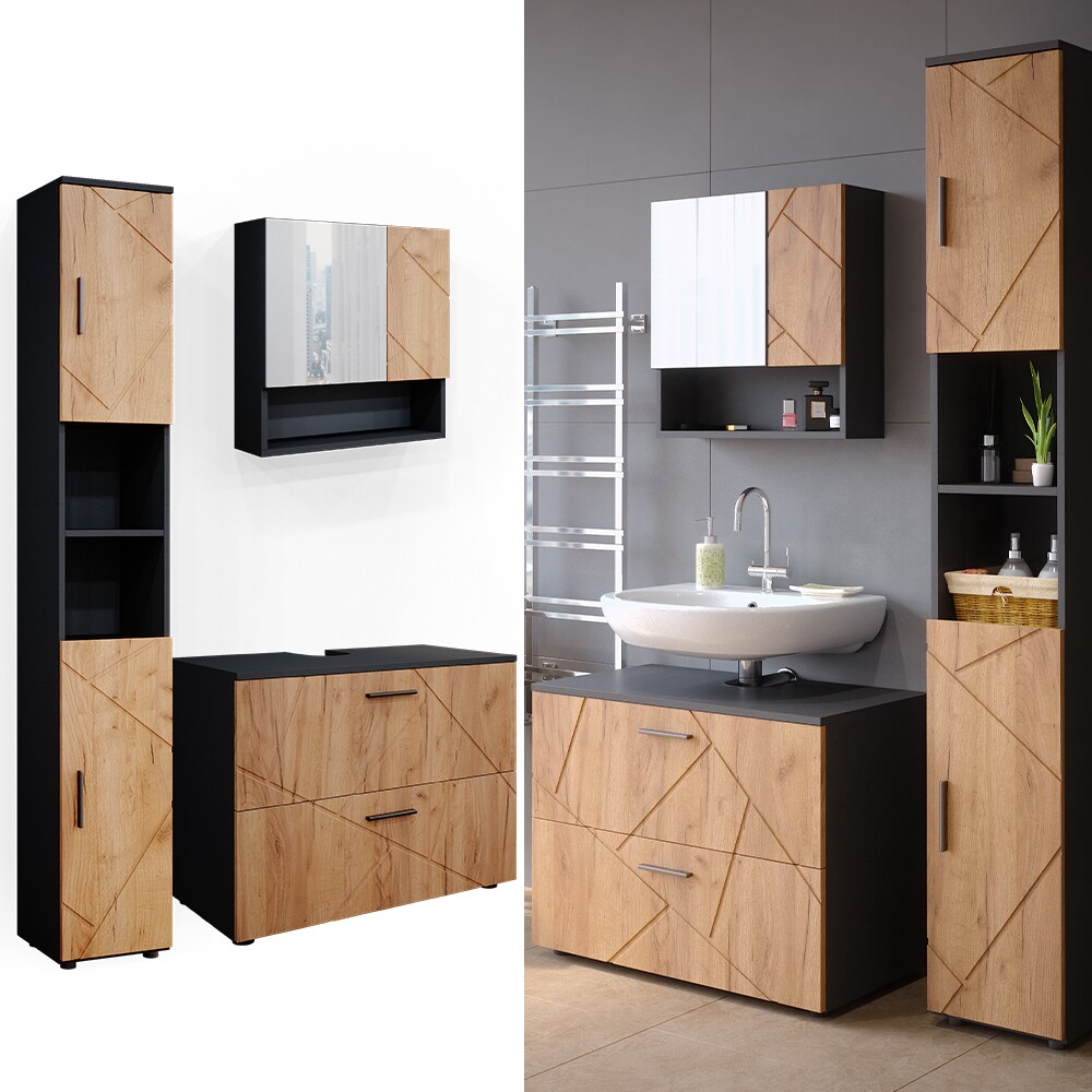 Vicco Badm&ouml;belset Unterschrank Spiegelschrank Hochschrank Irma Anthrazit Eiche Badm&ouml;bel - Bild 1