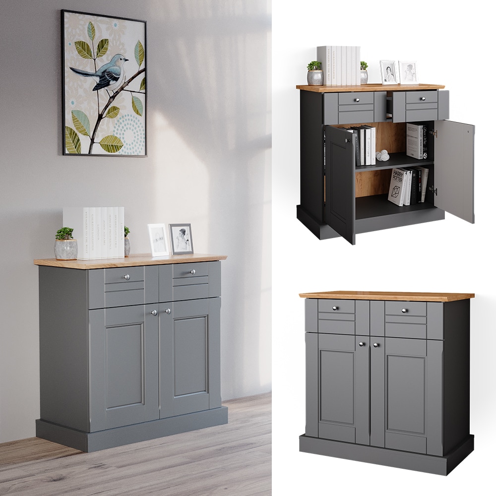 Vicco Kommode Mehrzweckschrank Wohnzimmerm&ouml;bel Bergamo Grau Eiche Wohnzimmer Schrank 83x84 cm Vintage Ablage Schublade Schrankt&uuml;r Wohnzimmerm&ouml;bel - Bild 1