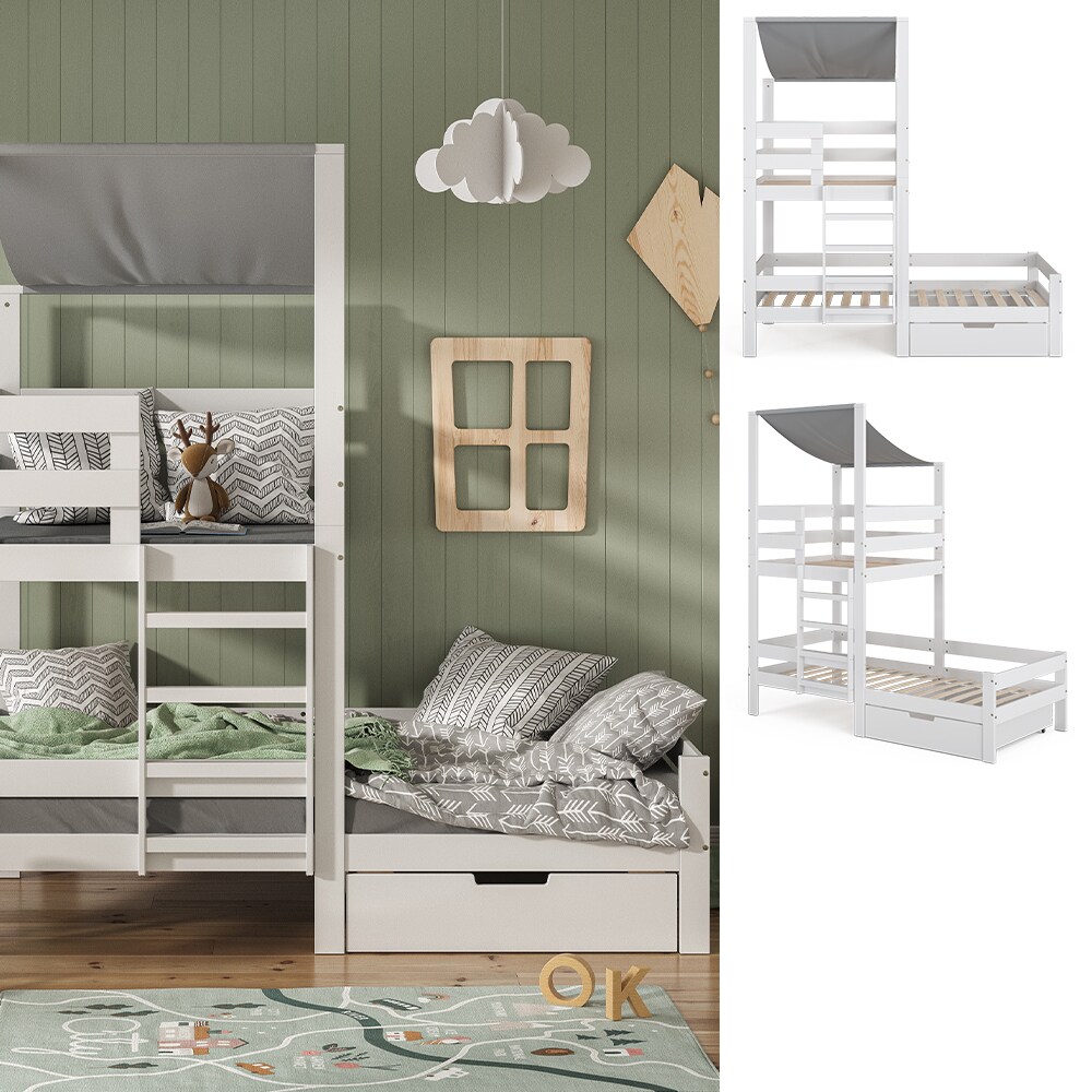 VitaliSpa Spielturmbett Kinderbett Spielbett Tom Wei&szlig; modern 204x218 cm Massivholz Kinderzimmer Lattenrost Bettleiter Matratze Abenteuerbett Kletterbett - Bild 1