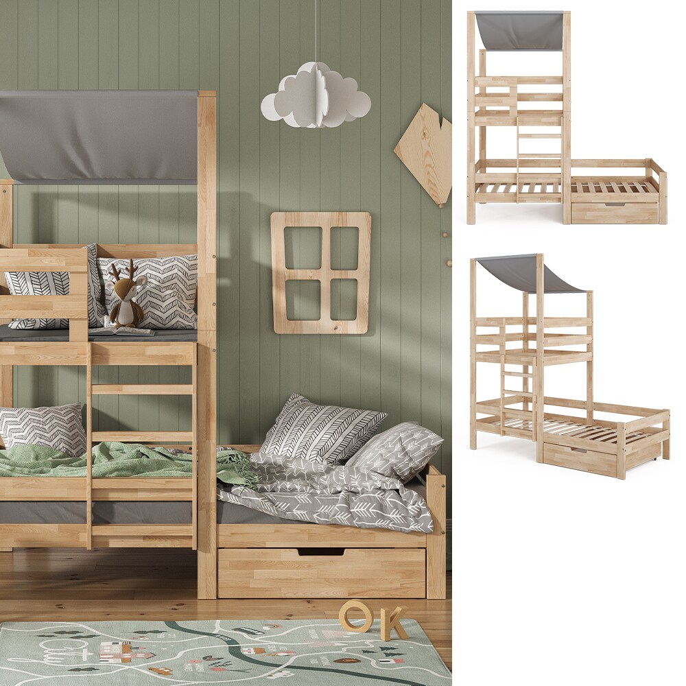 VitaliSpa Spielturmbett Kinderbett Spielbett Tom Natur modern 204x218 cm Massivholz Kinderzimmer Lattenrost Bettleiter Matratze Abenteuerbett Kletterbett - Bild 1