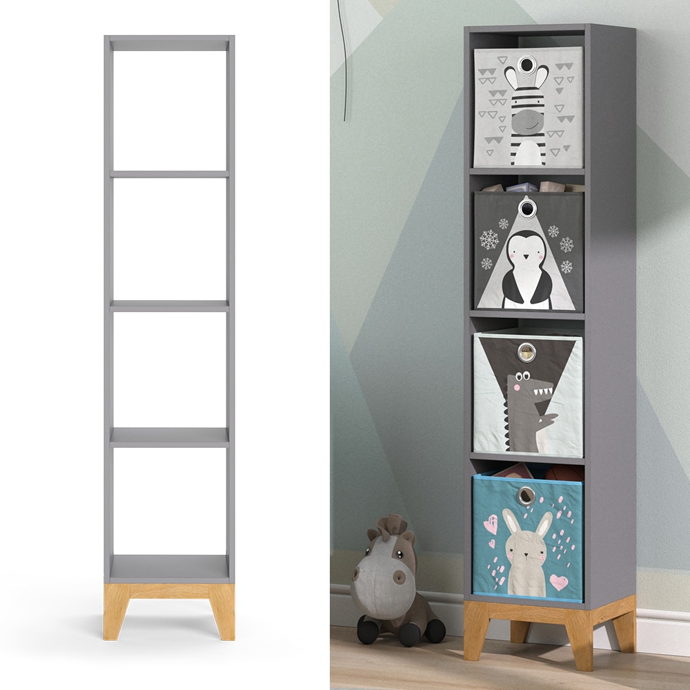 VitaliSpa Kinderregal Hochregal W&uuml;rfelregal Malia Grau Eiche modern 35x160 cm Kinderzimmer Regal Kinderm&ouml;bel Ablage Fach Spielzeugaufbewahrung Spielzeugablage Kinderkleidung - Bild 1