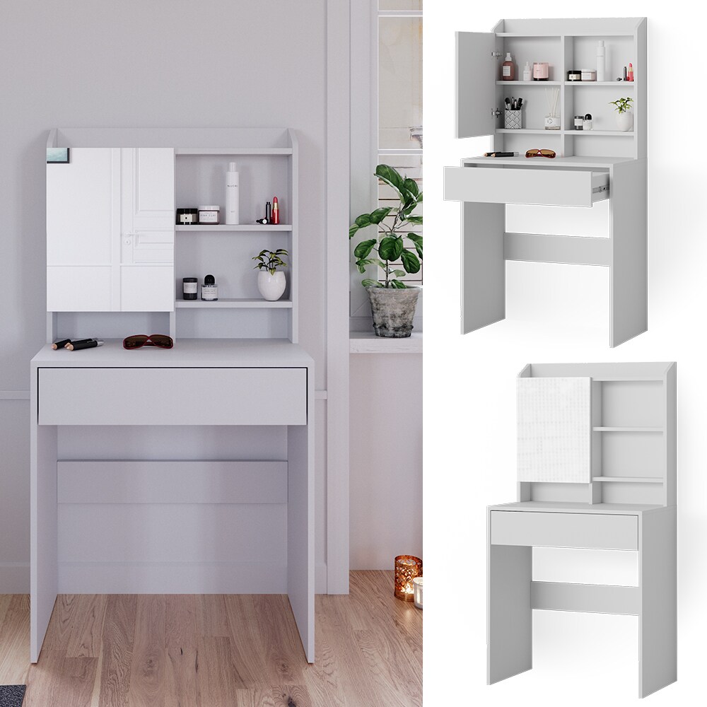 Vicco Schminktisch Frisiertisch Frisierkommode Laura Wei&szlig; 70x136 cm Spiegelschrank modern Schlafzimmer Kommode Schminkspiegel Schrank Schublade Kosmetiktisch Make-Up-Tisch - Bild 1
