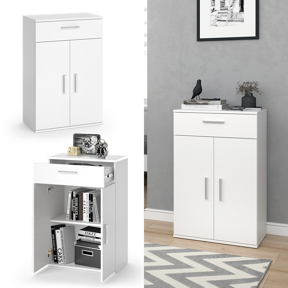 Vicco Kommode Mehrzweckschrank Universalschrank Benni Wei&szlig; Flur Schrank 60x91 cm modern Ablage Schublade Schrankt&uuml;r Schrankfach Aufbewahrung - Bild 1