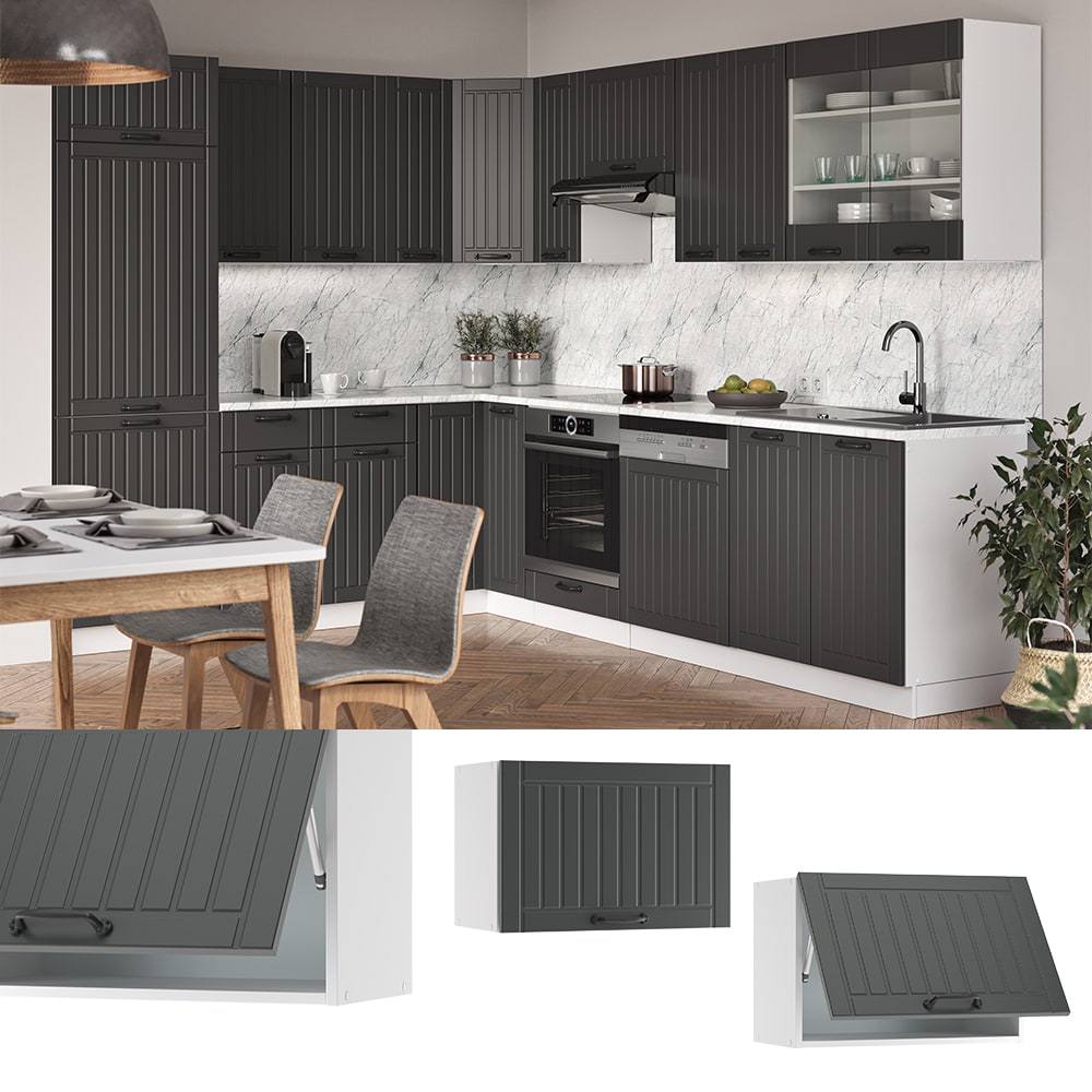 Vicco H&auml;ngeschrank K&uuml;chenschrank K&uuml;chenm&ouml;bel Fame-Line Landhaus Wei&szlig; Anthrazit 60 cm flach modern - Bild 1