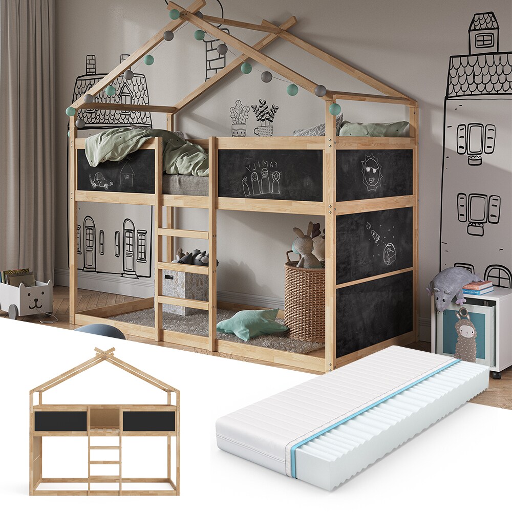 VitaliSpa Kinderstockbett Doppelstockbett Etagenbett Merlin Natur Anthrazit modern 208x203 cm Kinderzimmer Rausfallschutz Massivholz Lattenrost Matratze - Bild 1