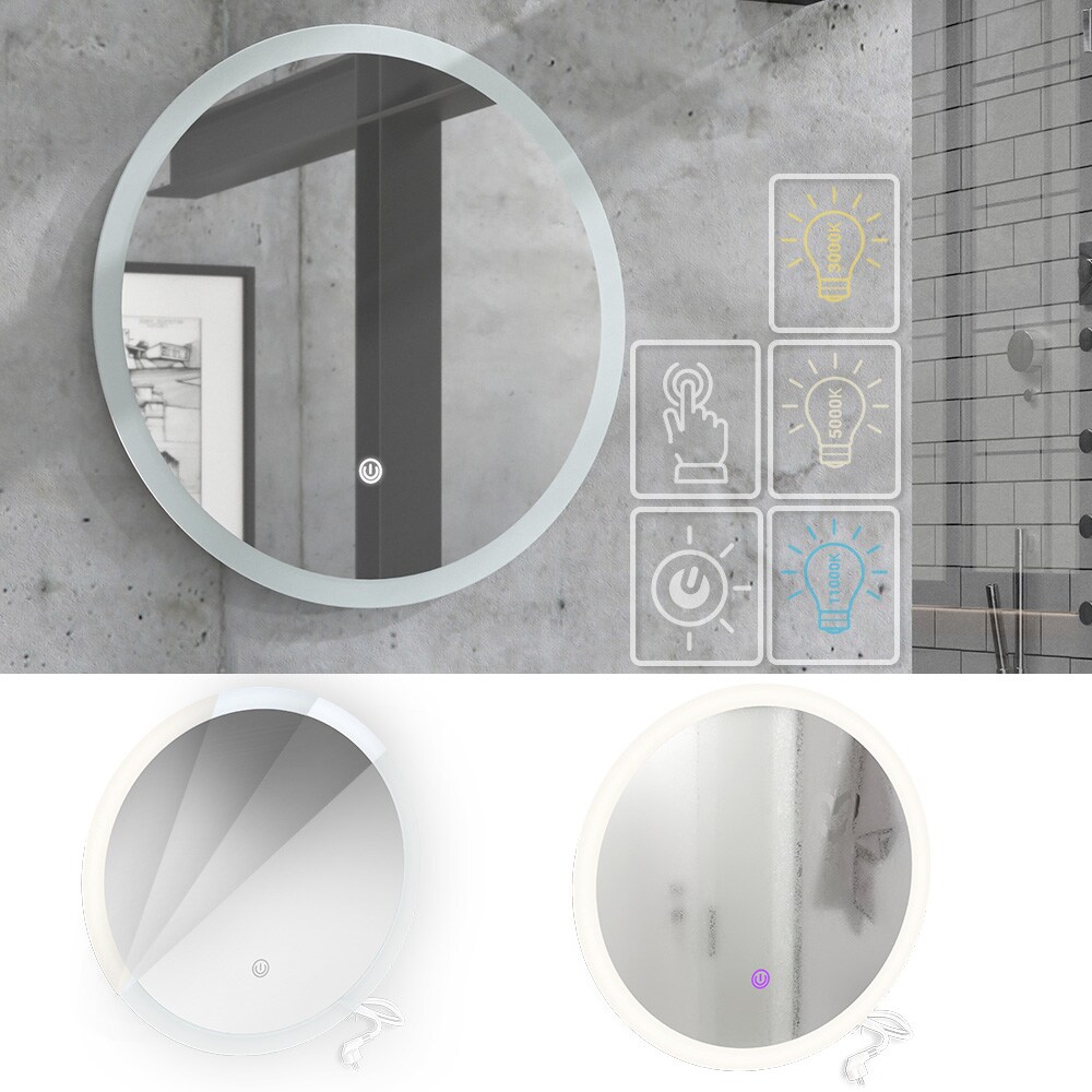Vicco Badspiegel Rundspiegel LED-Spiegel Wei&szlig; 60 cm Badezimmer Spiegel Wandspiegel Badm&ouml;bel H&auml;ngespiegel Spiegelbeleuchtung Touch-Switch dimmbar rahmenlos - Bild 1