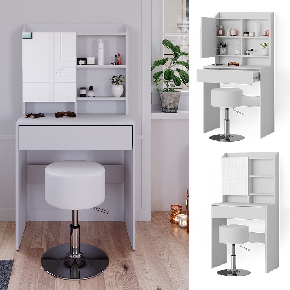Vicco Schminktisch Frisiertisch Frisierkommode Laura Wei&szlig; Hocker 70x136 cm Spiegelschrank modern Schlafzimmer Kommode Schminkspiegel Schrank Schublade Kosmetiktisch Make-Up-Tisch - Bild 1