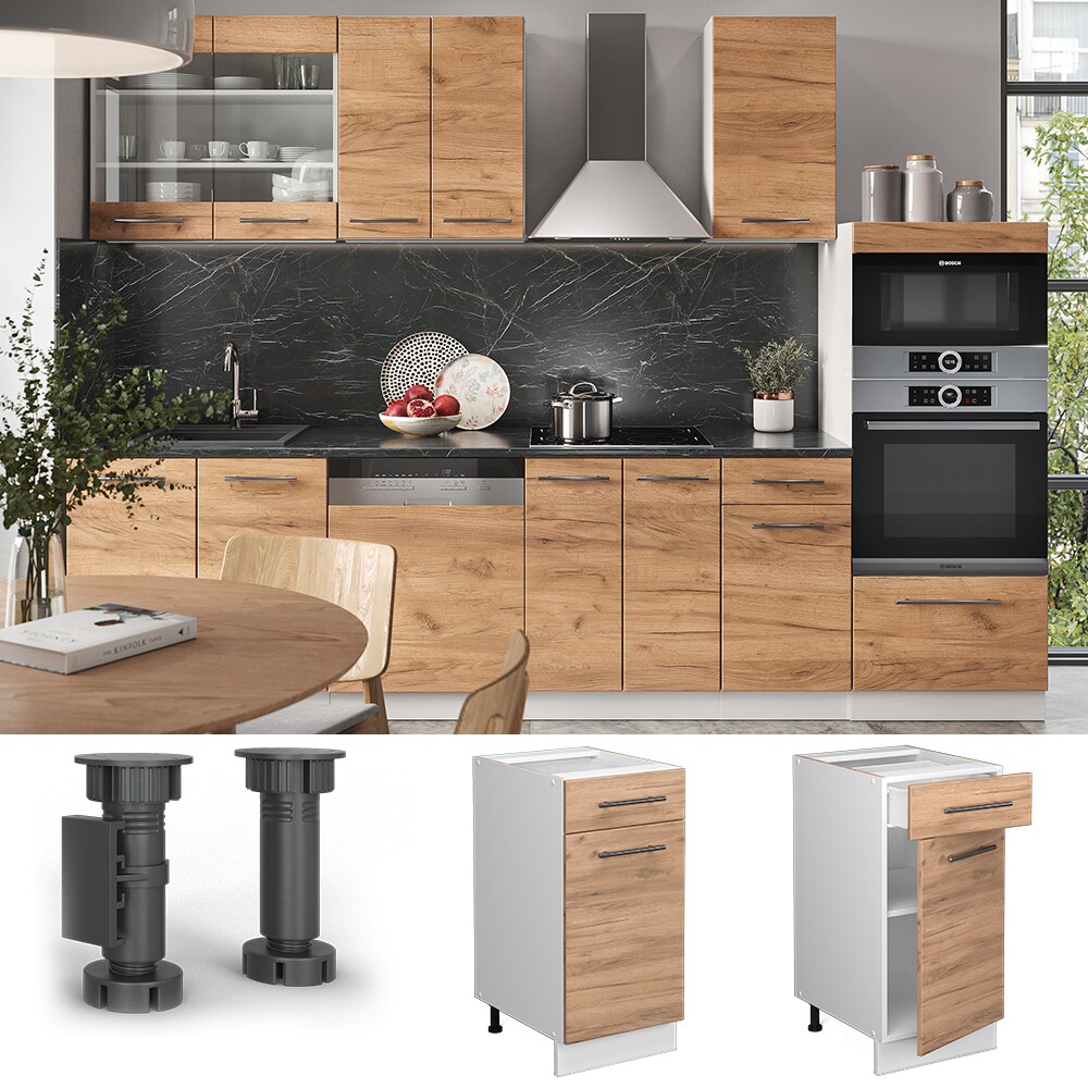 Vicco Schubunterschrank K&uuml;chenschrank K&uuml;chenm&ouml;bel Fame-Line Wei&szlig; Eiche modern 40 cm K&uuml;che Einbauk&uuml;che Dreht&uuml;r Schublade Einlegeboden Blende K&uuml;chenzeile - Bild 1