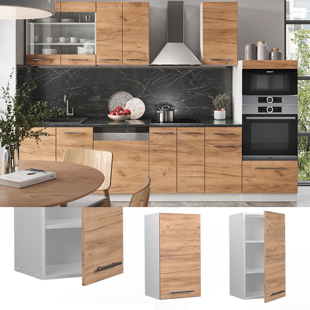 Vicco Hängeschrank Küchenschrank Küchenmöbel Fame-Line Weiß Eiche modern 40 cm Küche Einbauküche Hängeschrank Drehtür Einlegeboden Küchenzeile