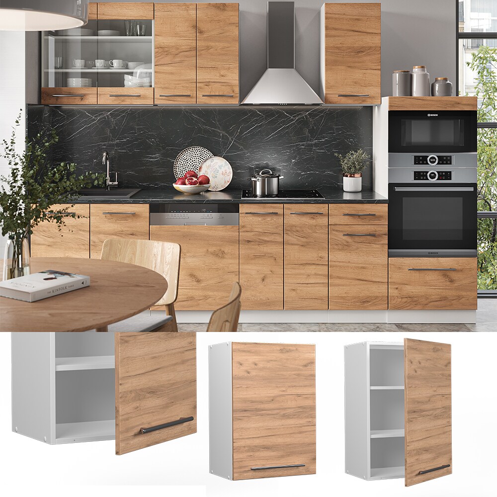 Vicco Hängeschrank Küchenschrank Küchenmöbel Fame-Line Weiß Eiche modern 50 cm Küche Einbauküche Hängeschrank Drehtür Einlegeboden Küchenzeile