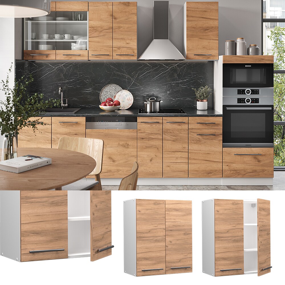 Vicco Hängeschrank Küchenschrank Küchenmöbel Fame-Line Weiß Eiche modern 60 cm Küche Einbauküche Hängeschrank Drehtür Einlegeboden Küchenzeile