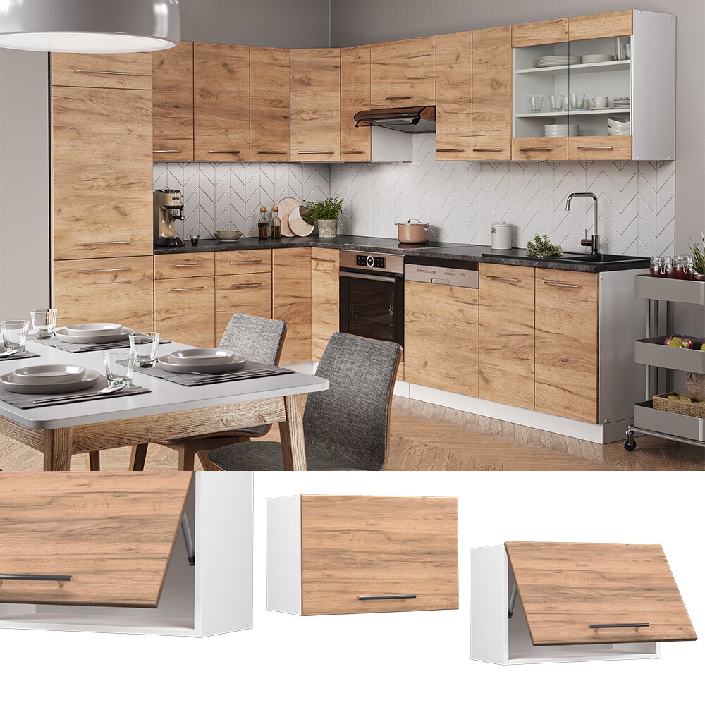 Vicco H&auml;ngeschrank K&uuml;chenschrank K&uuml;chenm&ouml;bel Fame-Line Wei&szlig; Eiche modern 60 cm K&uuml;che Einbauk&uuml;che H&auml;ngeschrank Klappt&uuml;r Dunstabzugshaube K&uuml;chenzeile - Bild 1