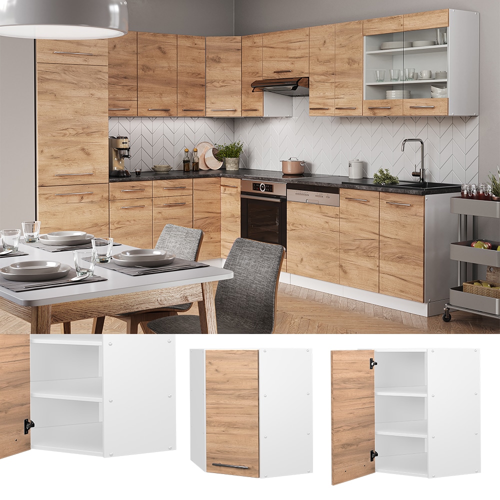 Vicco Eckh&auml;ngeschrank K&uuml;chenschrank K&uuml;chenm&ouml;bel Fame-Line Wei&szlig; Eiche modern 57 cm K&uuml;che Einbauk&uuml;che Eckk&uuml;che H&auml;ngeschrank Dreht&uuml;r Einlegeboden K&uuml;chenzeile - Bild 1