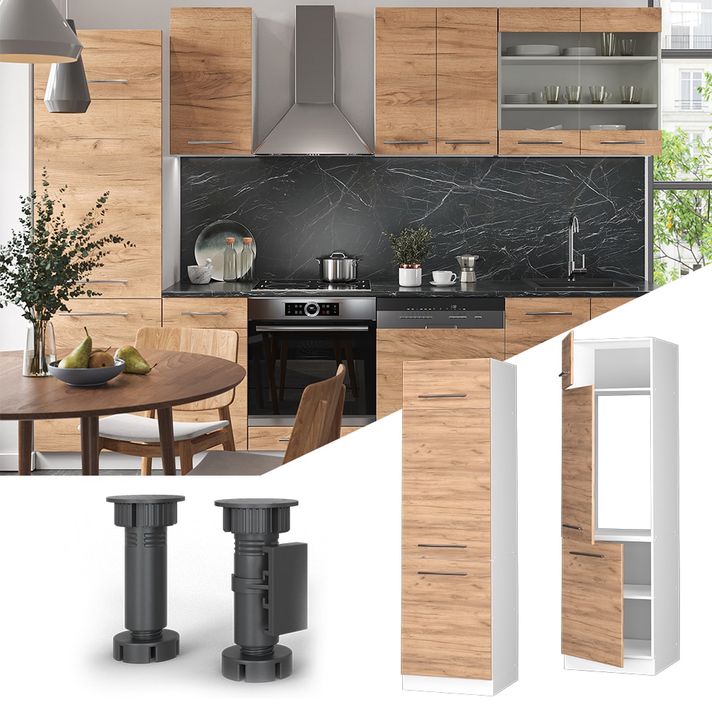 Vicco K&uuml;hlumbauschrank K&uuml;chenschrank K&uuml;chenm&ouml;bel Fame-Line Wei&szlig; Eiche modern 60 cm K&uuml;che Einbauk&uuml;che Blende Dreht&uuml;r Einlegeboden K&uuml;hlschrank K&uuml;chenzeile - Bild 1