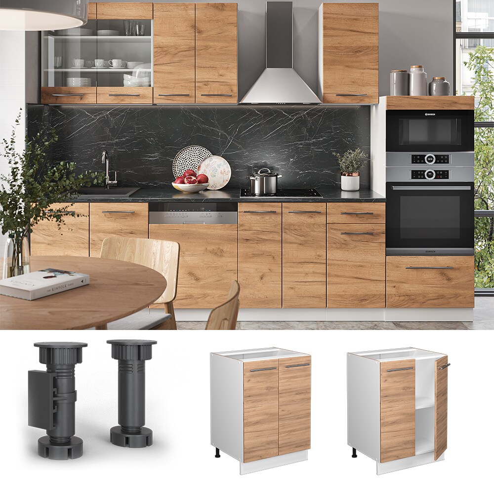 Vicco Unterschrank K&uuml;chenschrank K&uuml;chenm&ouml;bel Fame-Line Wei&szlig; Eiche modern 60 cm K&uuml;che Einbauk&uuml;che Dreht&uuml;r Einlegeboden Blende K&uuml;chenzeile - Bild 1