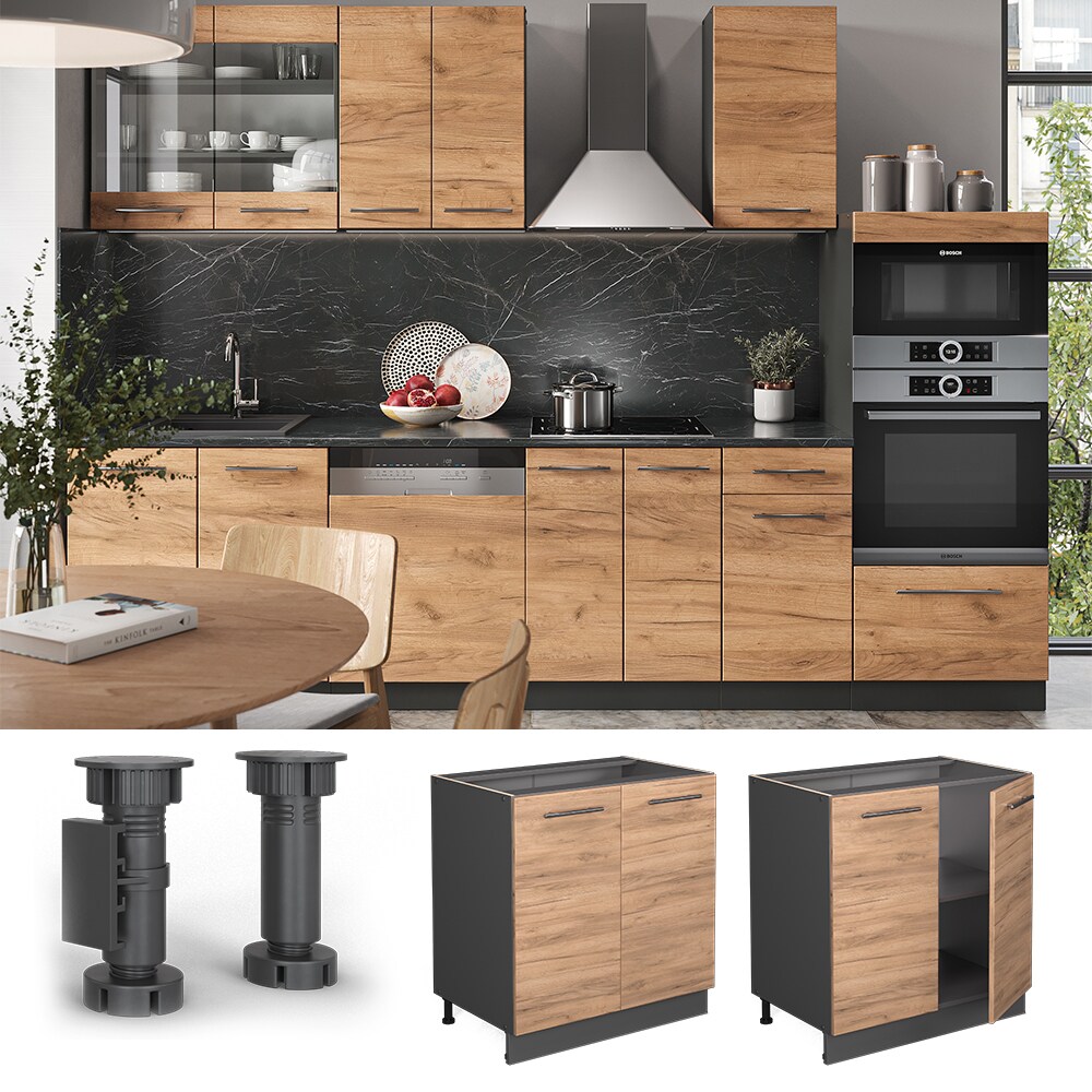 Vicco Unterschrank Küchenschrank Küchenmöbel Fame-Line Anthrazit Eiche modern 80 cm Küche Einbauküche Drehtür Einlegeboden Blende Küchenzeile | 04066731143405