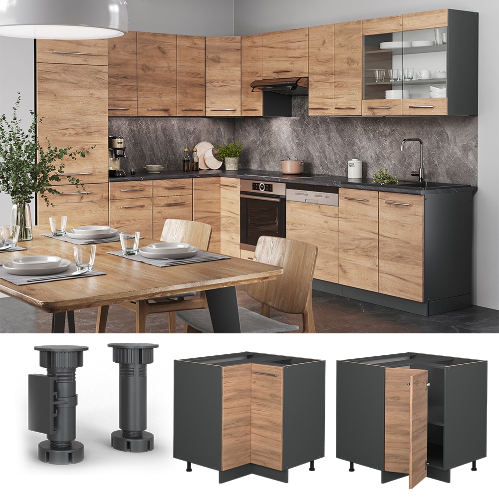 Vicco Eckunterschrank K&uuml;chenschrank K&uuml;chenm&ouml;bel Fame-Line Anthrazit Eiche modern 87 cm K&uuml;che Eckk&uuml;che Einbauk&uuml;che Doppel-Dreht&uuml;r Einlegeboden Blende K&uuml;chenzeile - Bild 1