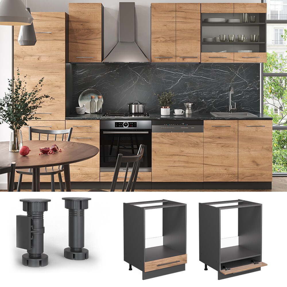 Vicco Herdumbauschrank Küchenschrank Küchenmöbel Fame-Line Anthrazit Eiche modern 60 cm Küche Einbauküche Blende Herdschrank Küchenzeile