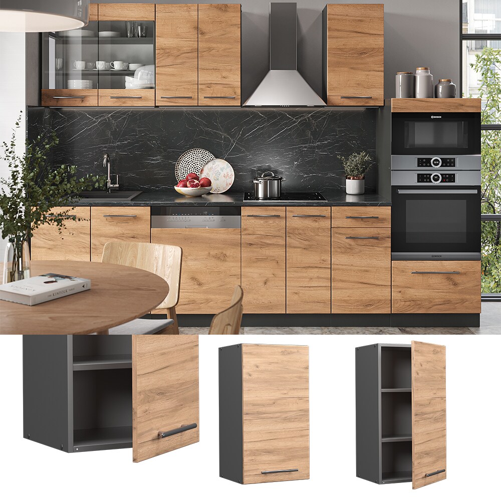 Vicco Hängeschrank Küchenschrank Küchenmöbel Fame-Line Anthrazit Eiche modern 40 cm Küche Einbauküche Hängeschrank Drehtür Einlegeboden Küchenzeile
