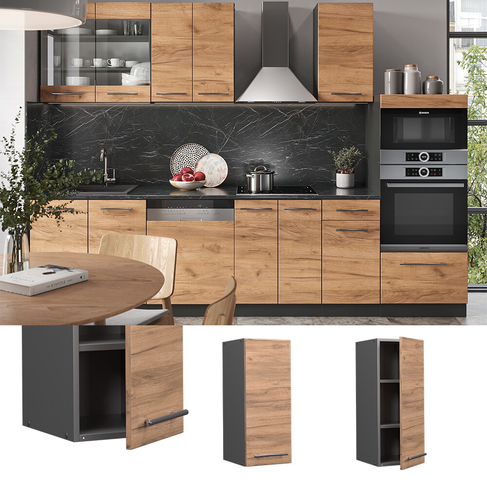 Vicco Hängeschrank Küchenschrank Küchenmöbel Fame-Line Anthrazit Eiche modern 30 cm Küche Einbauküche Hängeschrank Drehtür Einlegeboden Küchenzeile