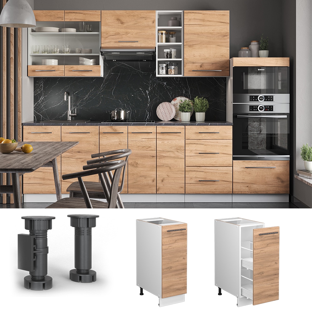 Vicco Apothekerunterschrank K&uuml;chenschrank K&uuml;chenm&ouml;bel Fame-Line Wei&szlig; Eiche modern 30 cm K&uuml;che Einbauk&uuml;che Einsch&uuml;be Aufbewahrung K&uuml;chenzeile - Bild 1