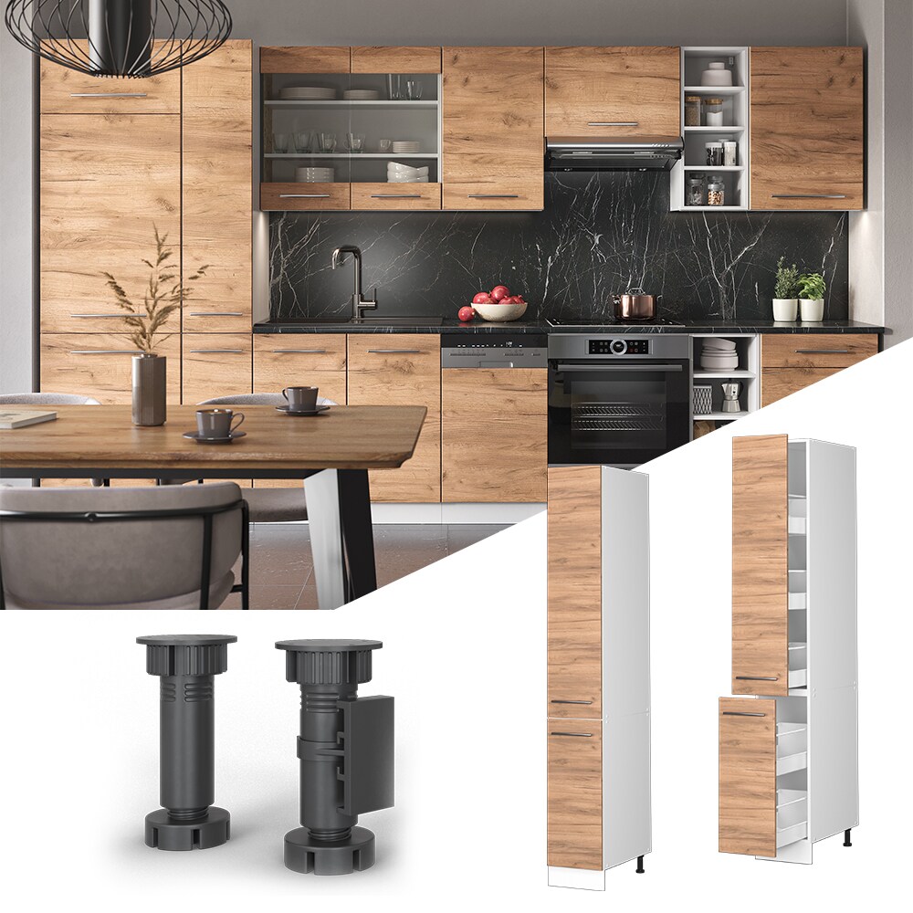 Vicco Apothekerhochschrank Küchenschrank Küchenmöbel Fame-Line Weiß Eiche modern 30 cm Küche Einbauküche Einschübe Aufbewahrung Küchenzeile