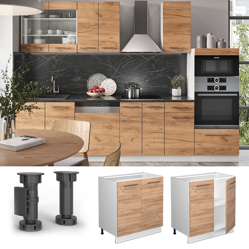 Vicco Unterschrank K&uuml;chenschrank K&uuml;chenm&ouml;bel Fame-Line Wei&szlig; Eiche modern 80 cm K&uuml;che Einbauk&uuml;che Dreht&uuml;r Einlegeboden Blende K&uuml;chenzeile - Bild 1