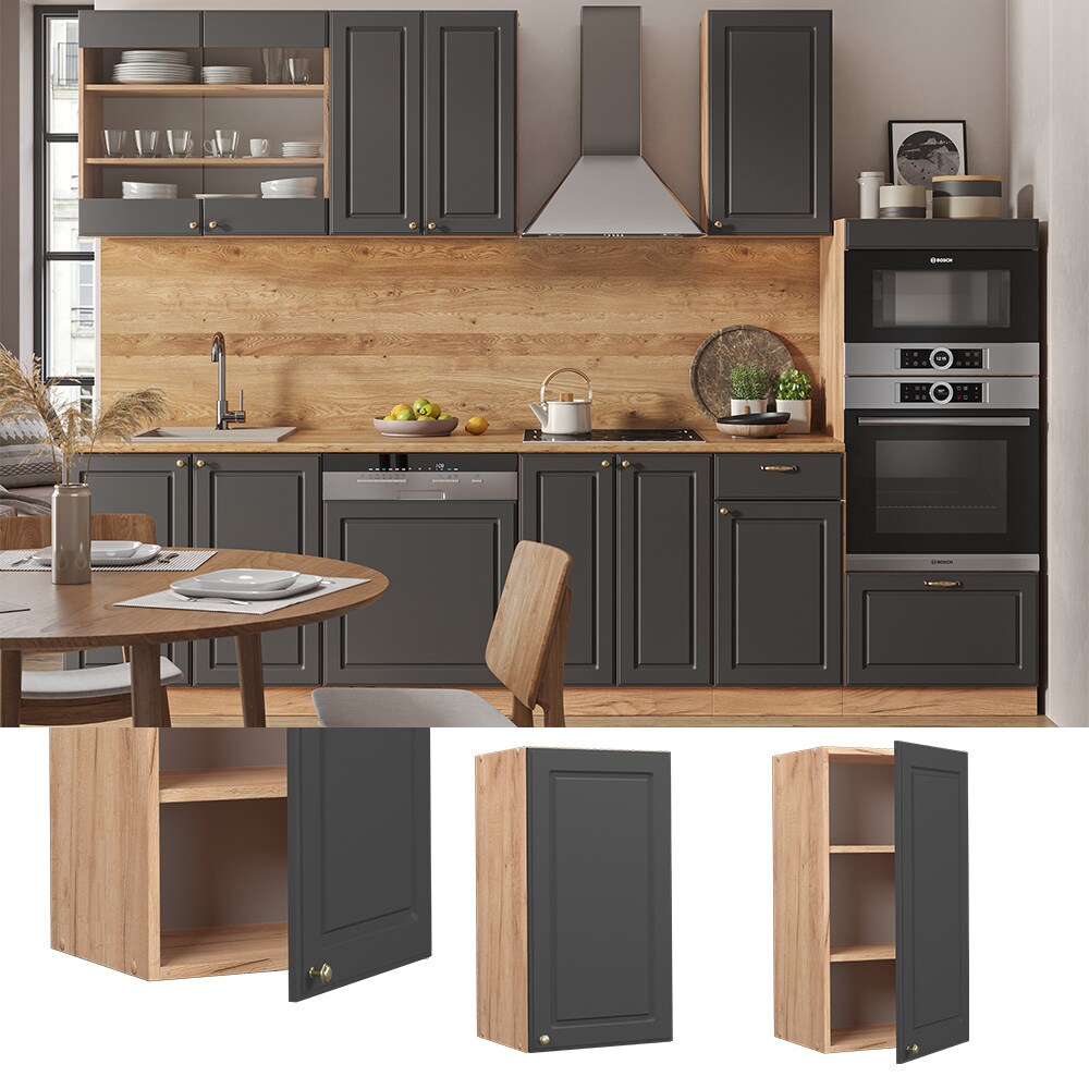 Vicco Hängeschrank Küchenschrank Küchenmöbel Fame-Line Eiche Anthrazit-Gold Landhaus 40 cm Küche Einbauküche Hängeschrank Drehtür Einlegeboden Küchenzeile