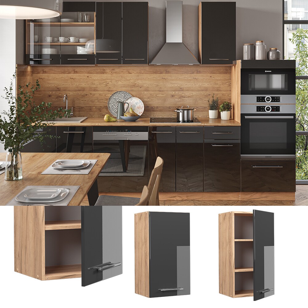 Vicco H&auml;ngeschrank K&uuml;chenschrank K&uuml;chenm&ouml;bel Fame-Line Eiche Anthrazit modern 40 cm K&uuml;che Einbauk&uuml;che H&auml;ngeschrank Dreht&uuml;r Einlegeboden K&uuml;chenzeile Hochglanz - Bild 1