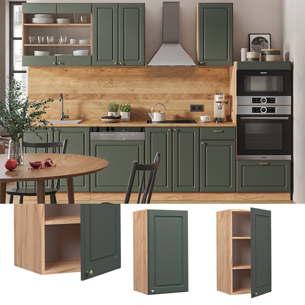 Vicco Hängeschrank Küchenschrank Küchenmöbel Fame-Line Eiche Grün-Gold Landhaus 40 cm Küche Einbauküche Hängeschrank Drehtür Einlegeboden Küchenzeile