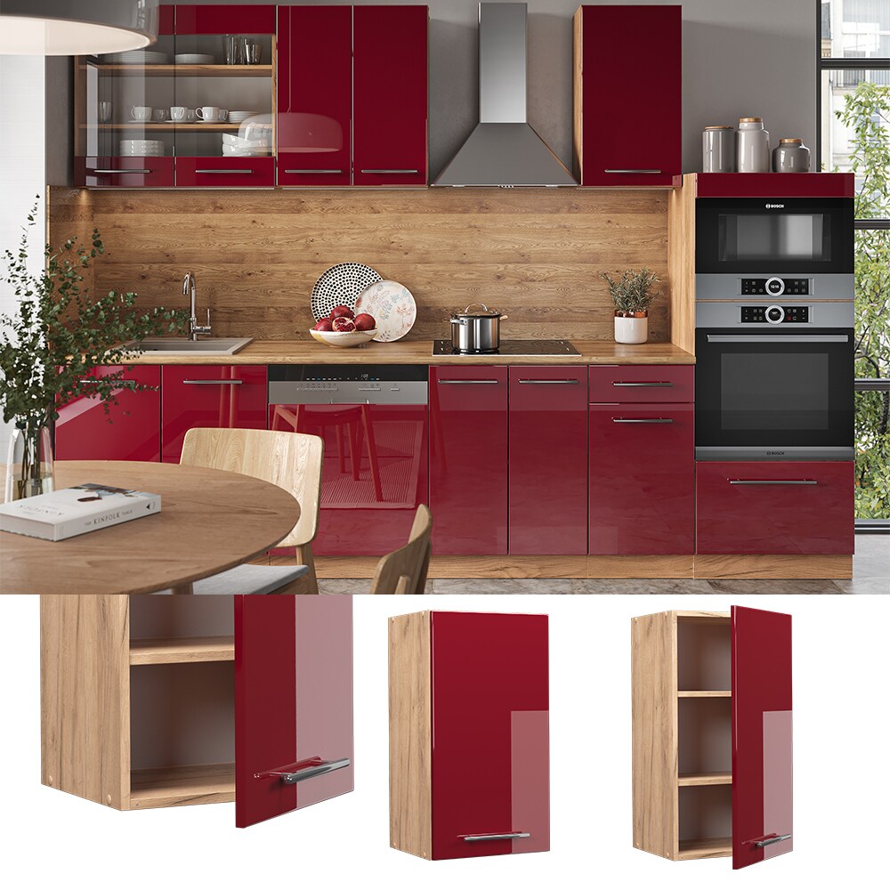Vicco H&auml;ngeschrank K&uuml;chenschrank K&uuml;chenm&ouml;bel Fame-Line Eiche Rot Bordeaux modern 40 cm K&uuml;che Einbauk&uuml;che H&auml;ngeschrank Dreht&uuml;r Einlegeboden K&uuml;chenzeile Hochglanz - Bild 1