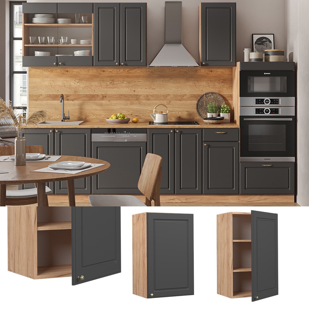 Vicco Hängeschrank Küchenschrank Küchenmöbel Fame-Line Eiche Anthrazit-Gold Landhaus 45 cm Küche Einbauküche Hängeschrank Drehtür Einlegeboden Küchenzeile
