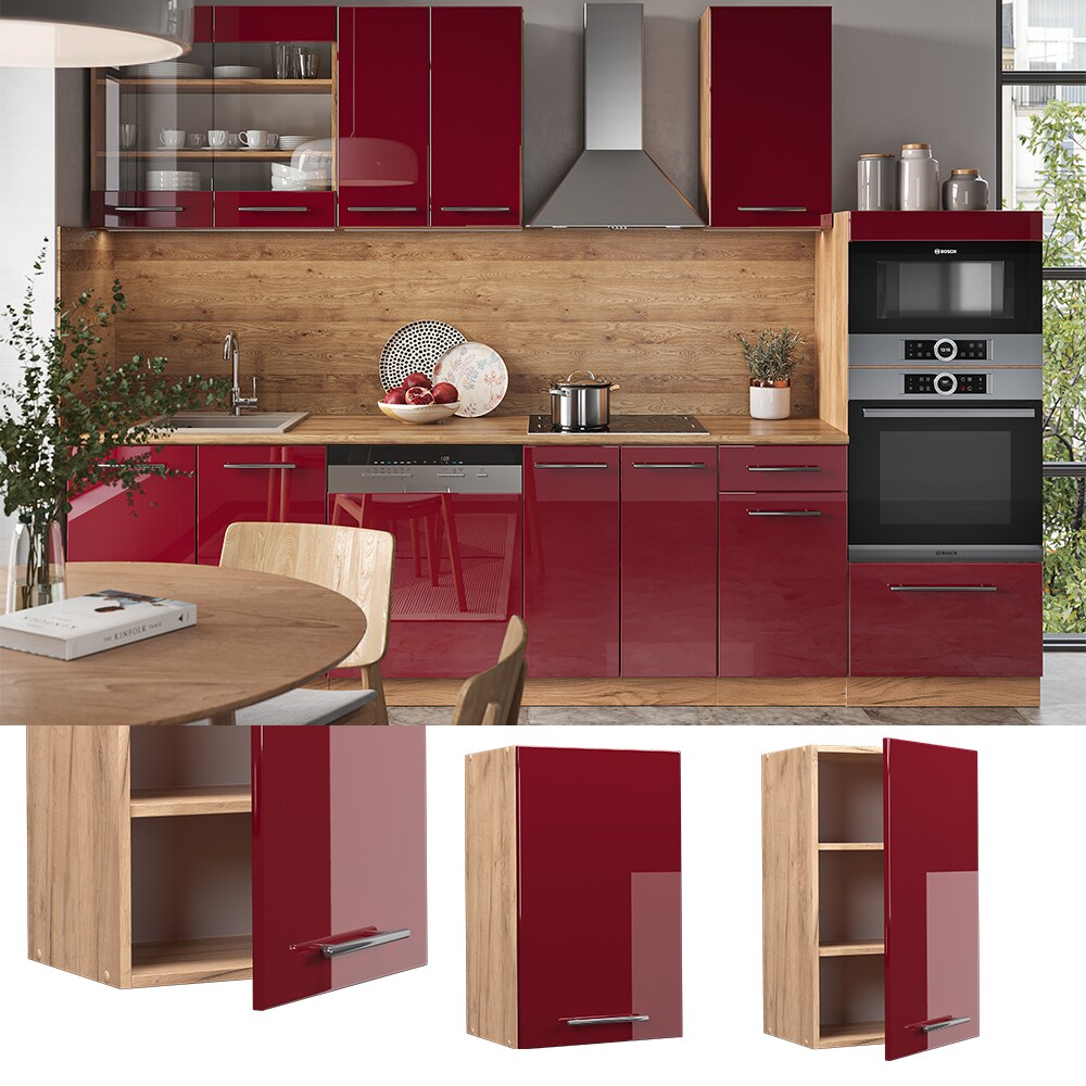 Vicco Hängeschrank Küchenschrank Küchenmöbel Fame-Line Eiche Rot Bordeaux modern 45 cm Küche Einbauküche Hängeschrank Drehtür Einlegeboden Küchenzeile Hochglanz