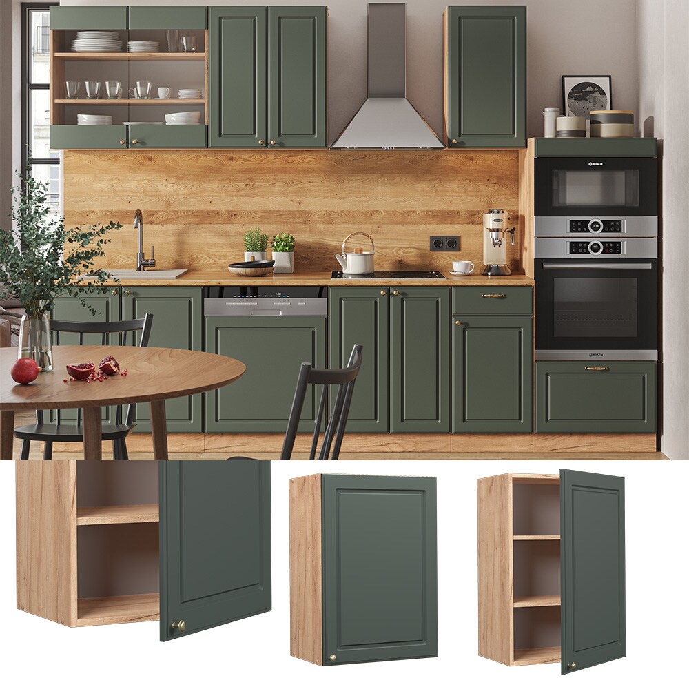 Vicco Hängeschrank Küchenschrank Küchenmöbel Fame-Line Eiche Grün-Gold Landhaus 50 cm Küche Einbauküche Hängeschrank Drehtür Einlegeboden Küchenzeile