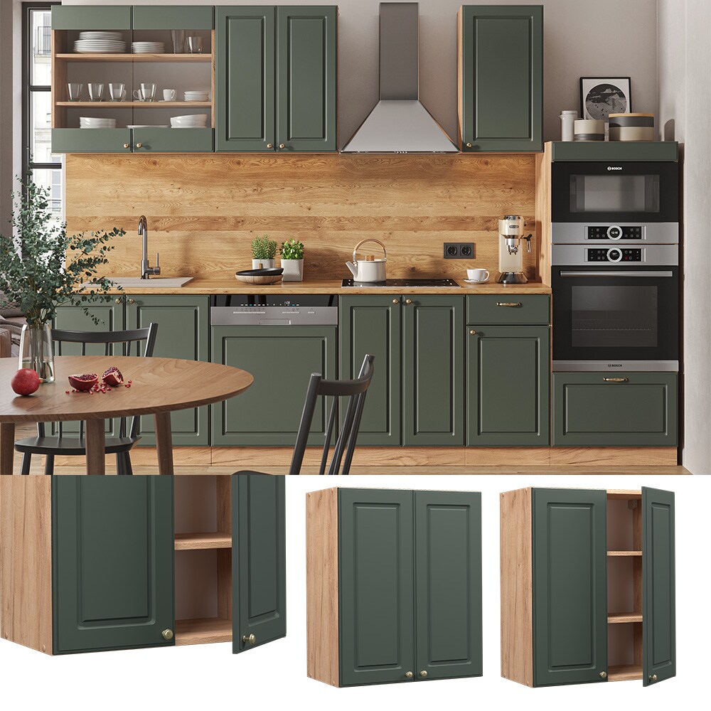 Vicco Hängeschrank Küchenschrank Küchenmöbel Fame-Line Eiche Grün-Gold Landhaus 60 cm Küche Einbauküche Hängeschrank Drehtür Einlegeboden Küchenzeile