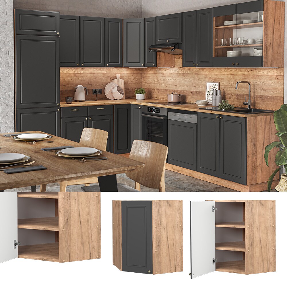 Vicco Eckh&auml;ngeschrank K&uuml;chenschrank K&uuml;chenm&ouml;bel Fame-Line Eiche Anthrazit-Gold Landhaus 57 cm K&uuml;che Einbauk&uuml;che Eckk&uuml;che H&auml;ngeschrank Dreht&uuml;r Einlegeboden K&uuml;chenzeile - Bild 1