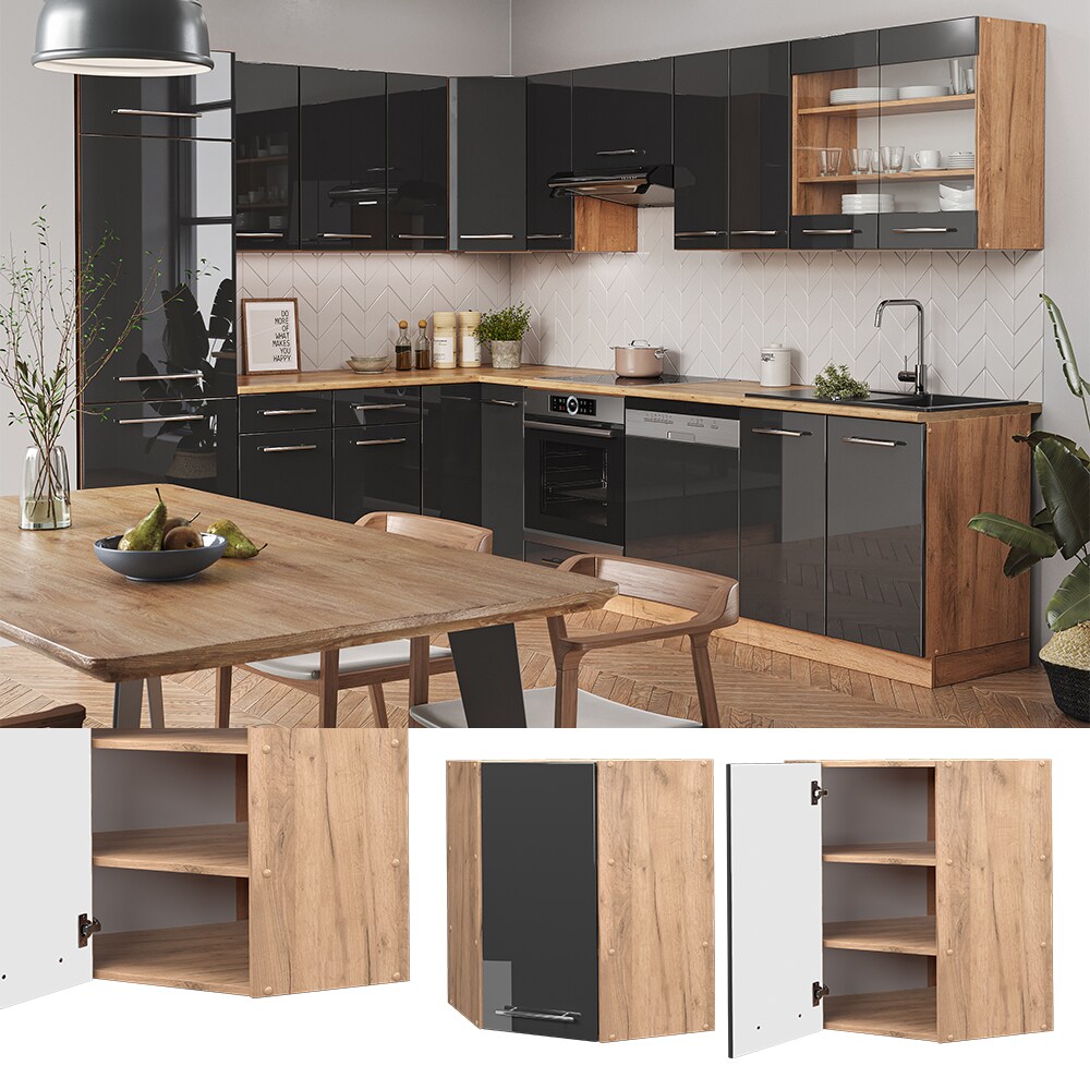 Vicco Eckh&auml;ngeschrank K&uuml;chenschrank K&uuml;chenm&ouml;bel Fame-Line Eiche Anthrazit modern 57 cm K&uuml;che Einbauk&uuml;che Eckk&uuml;che H&auml;ngeschrank Dreht&uuml;r Einlegeboden K&uuml;chenzeile Hochglanz - Bild 1