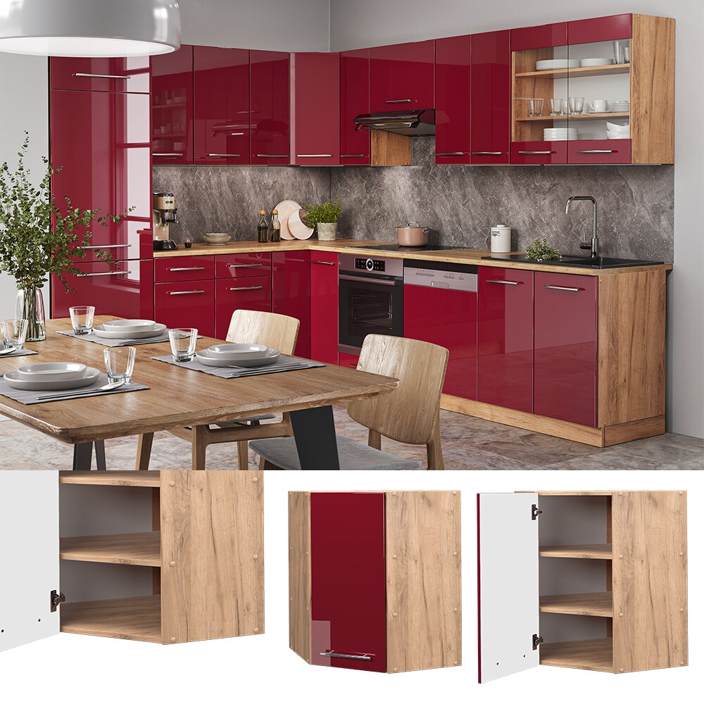 Vicco Eckh&auml;ngeschrank K&uuml;chenschrank K&uuml;chenm&ouml;bel Fame-Line Eiche Rot Bordeaux modern 57 cm K&uuml;che Einbauk&uuml;che Eckk&uuml;che H&auml;ngeschrank Dreht&uuml;r Einlegeboden K&uuml;chenzeile Hochglanz - Bild 1
