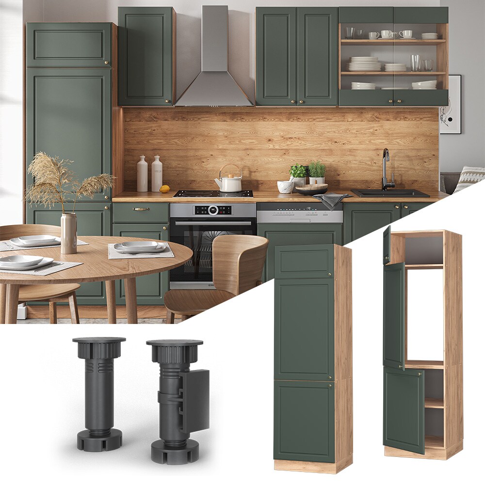 Vicco K&uuml;hlumbauschrank K&uuml;chenschrank K&uuml;chenm&ouml;bel Fame-Line Eiche Gr&uuml;n-Gold Landhaus 60 cm K&uuml;che Einbauk&uuml;che Blende Dreht&uuml;r Einlegeboden K&uuml;hlschrank K&uuml;chenzeile - Bild 1