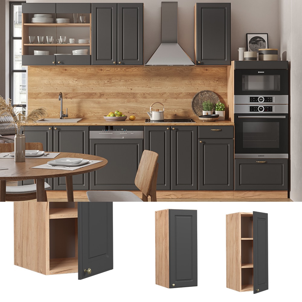 Vicco H&auml;ngeschrank K&uuml;chenschrank K&uuml;chenm&ouml;bel Fame-Line Eiche Anthrazit-Gold Landhaus 30 cm K&uuml;che Einbauk&uuml;che H&auml;ngeschrank Dreht&uuml;r Einlegeboden K&uuml;chenzeile - Bild 1