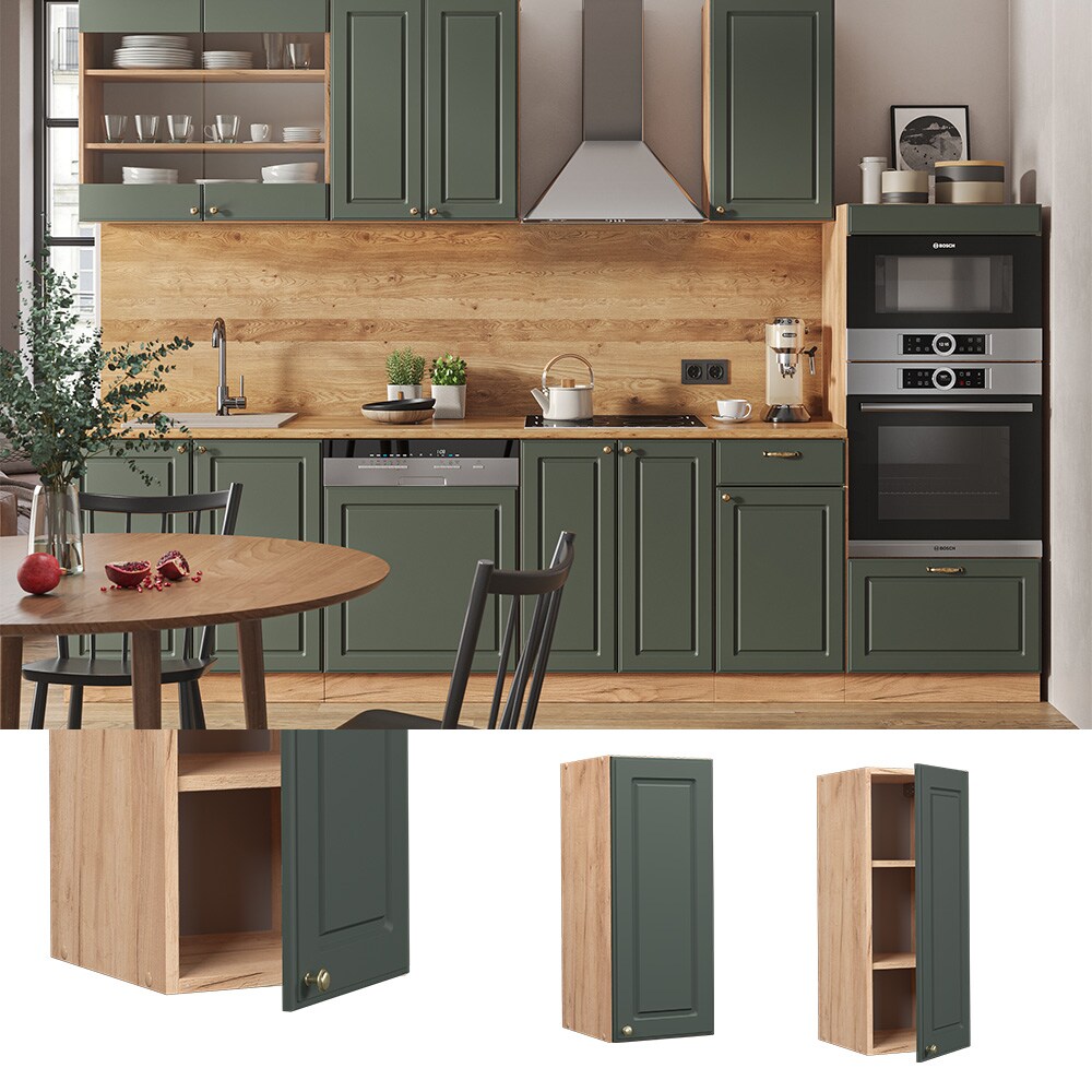 Vicco Hängeschrank Küchenschrank Küchenmöbel Fame-Line Eiche Grün-Gold Landhaus 30 cm Küche Einbauküche Hängeschrank Drehtür Einlegeboden Küchenzeile