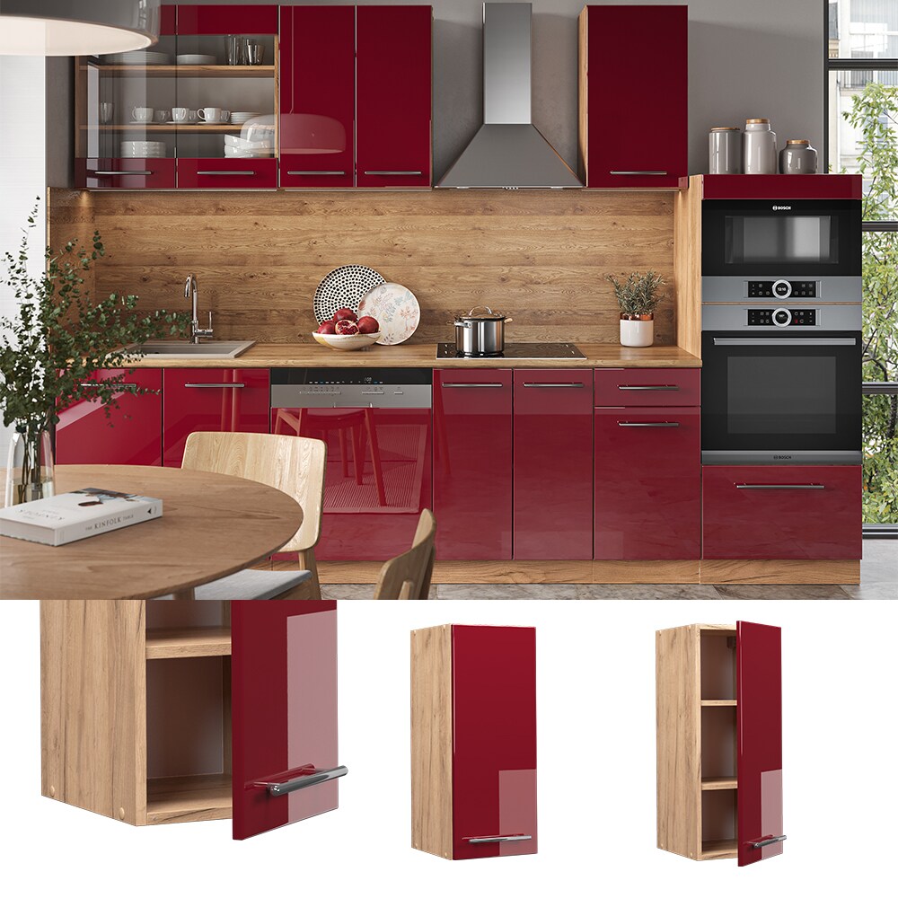 Vicco H&auml;ngeschrank K&uuml;chenschrank K&uuml;chenm&ouml;bel Fame-Line Eiche Rot Bordeaux modern 30 cm K&uuml;che Einbauk&uuml;che H&auml;ngeschrank Dreht&uuml;r Einlegeboden K&uuml;chenzeile Hochglanz - Bild 1