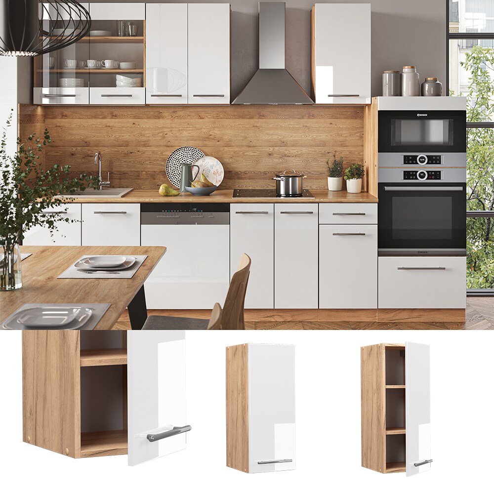 Vicco Hängeschrank Küchenschrank Küchenmöbel Fame-Line Eiche Weiß modern 30 cm Küche Einbauküche Hängeschrank Drehtür Einlegeboden Küchenzeile Hochglanz