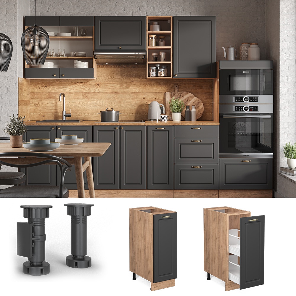 Vicco Apothekerunterschrank K&uuml;chenschrank K&uuml;chenm&ouml;bel Fame-Line Eiche Anthrazit-Gold Landhaus 30 cm K&uuml;che Einbauk&uuml;che Einsch&uuml;be Aufbewahrung K&uuml;chenzeile - Bild 1